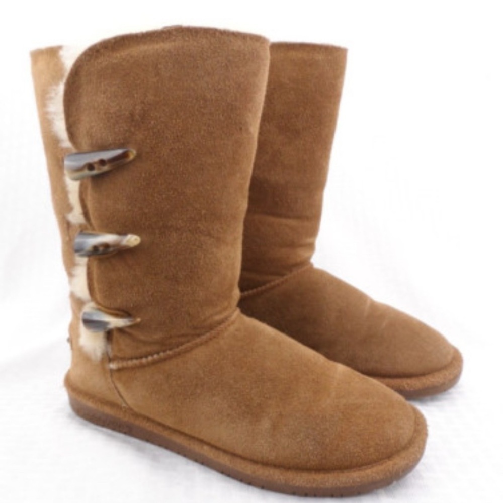 Bearpaw Jade Brown Suede Sheepskin Wool Lined Toggle closure Fall Winter Boot